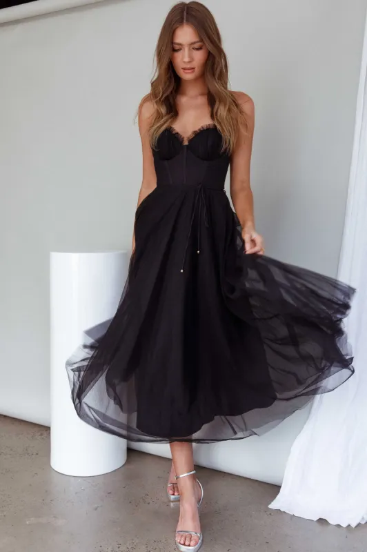 Smitten Sweetheart Neckline Chiffon Midi Dress Black sold by Selfie Leslie