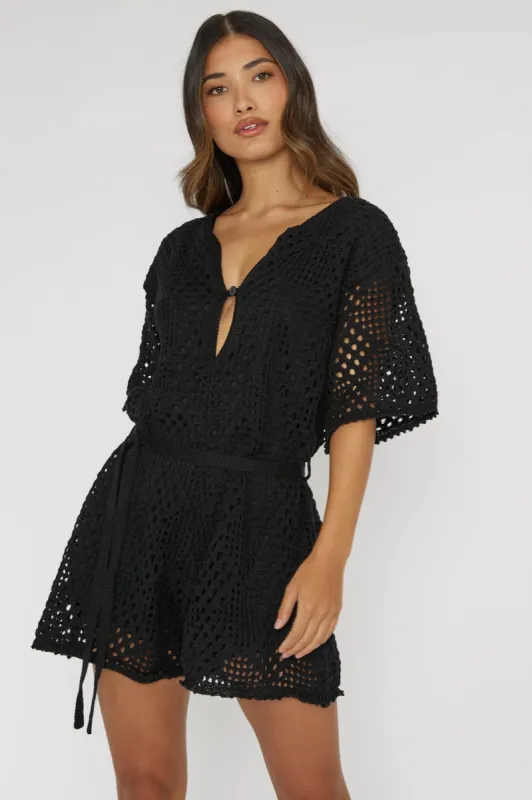 Asana Crochet Button Romper Black sold by Selfie Leslie