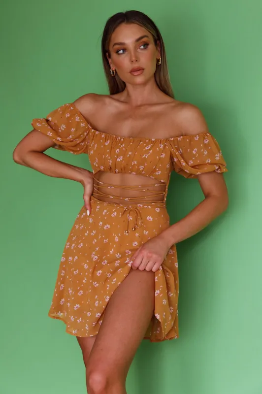 Full Hearts Lace-Up Waist Dress Floral Orange sold by Selfie Leslie