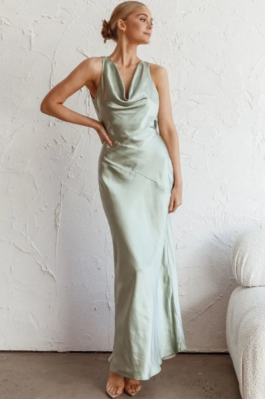 Cassiopeia Open Back Maxi Dress Pistachio made by Selfie Leslie