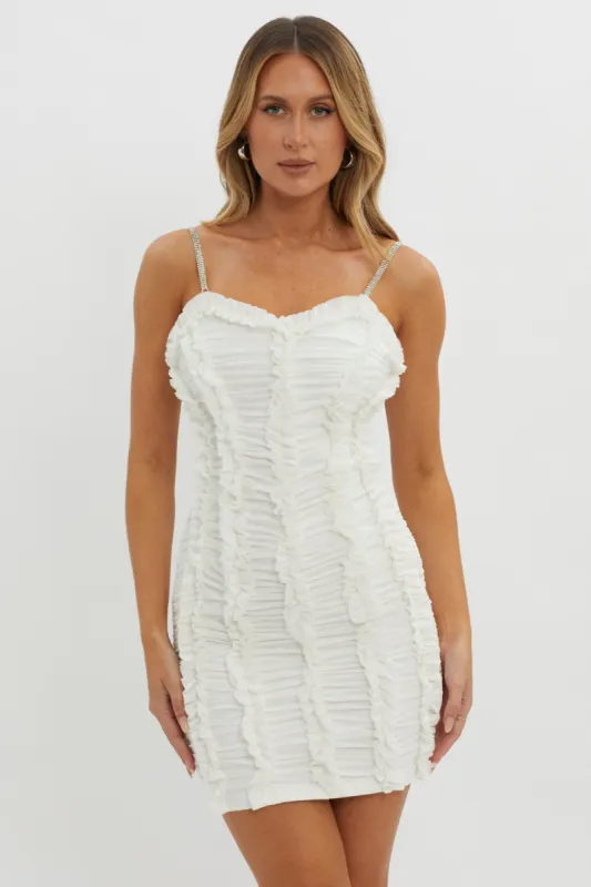 Your Era Ruched Diamante Strap Mini Dress White sold by Selfie Leslie