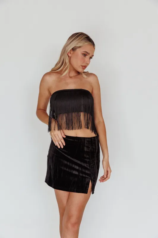 Miss Daisy Fringe Crop Top Black sold by Selfie Leslie