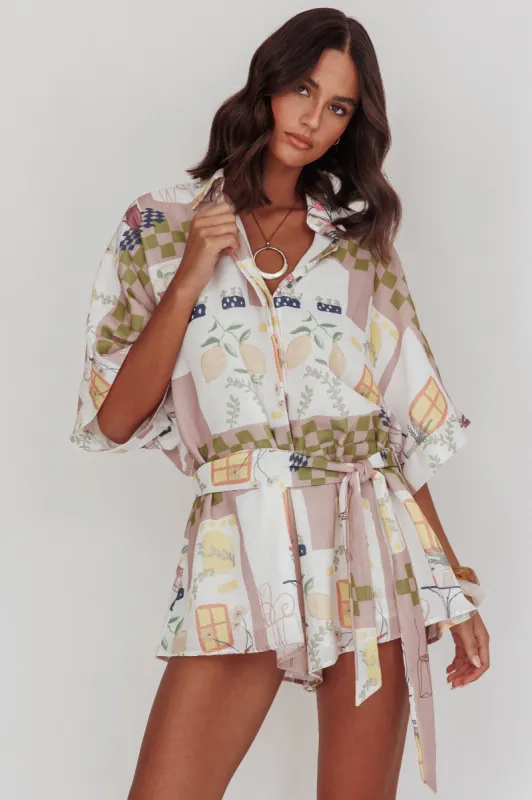 Daytona Beach Button-Up Romper Euro Print Olive sold by Selfie Leslie