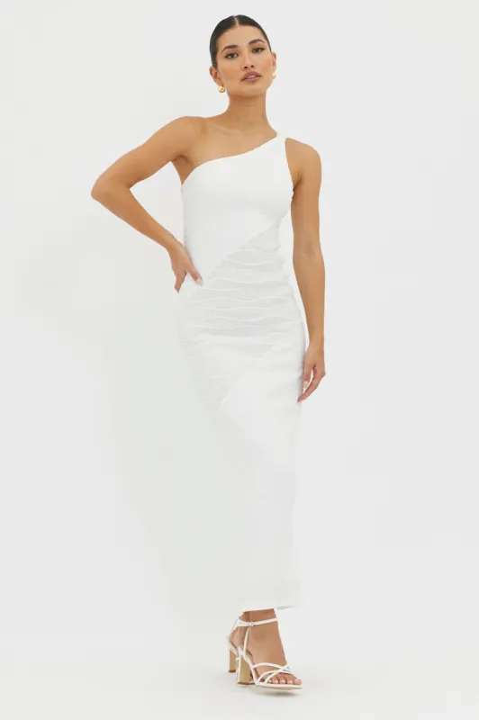Clean Slate One-Shoulder Smocked Midi Dress White sold by Selfie Leslie