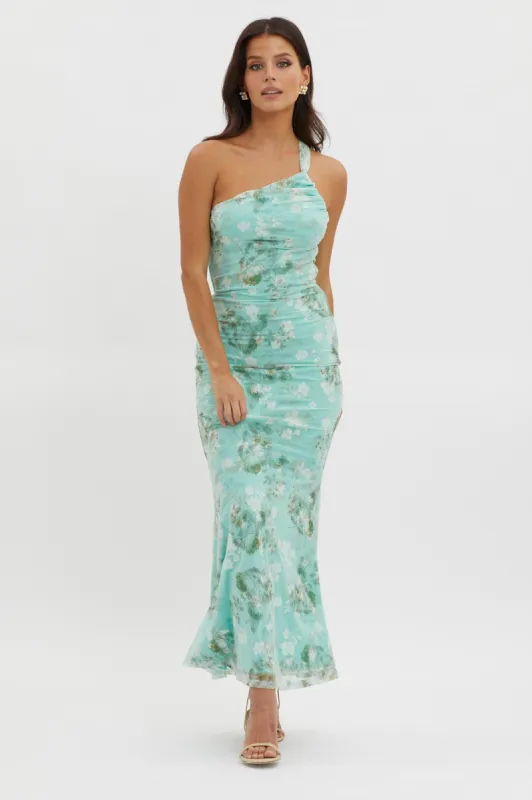 Tatum One-Shoulder Mesh Maxi Dress Sage sold by Selfie Leslie