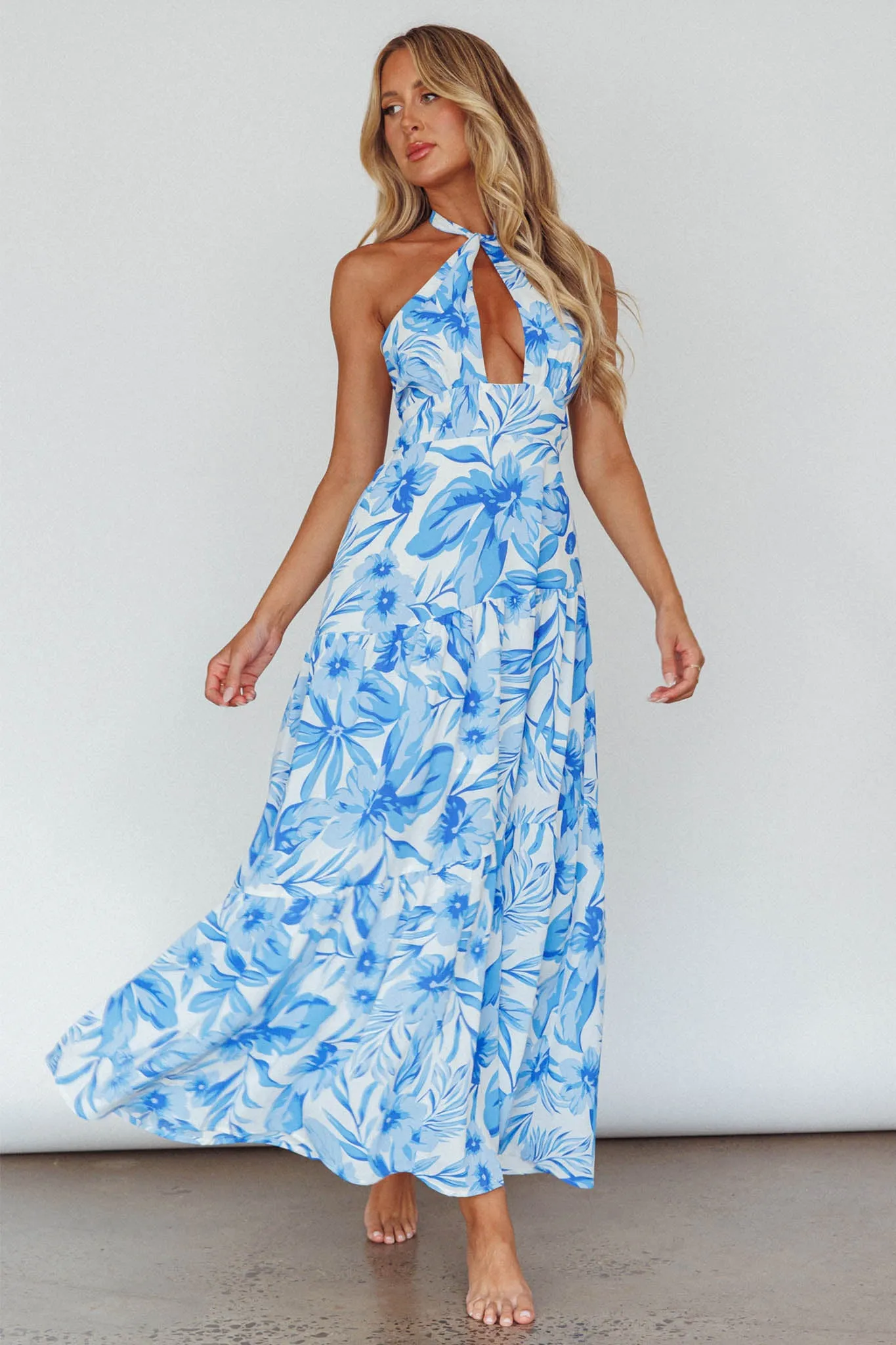 Bondi Keyhole Bust Maxi Dress Floral Blue sold by Selfie Leslie product image thumbnail 5