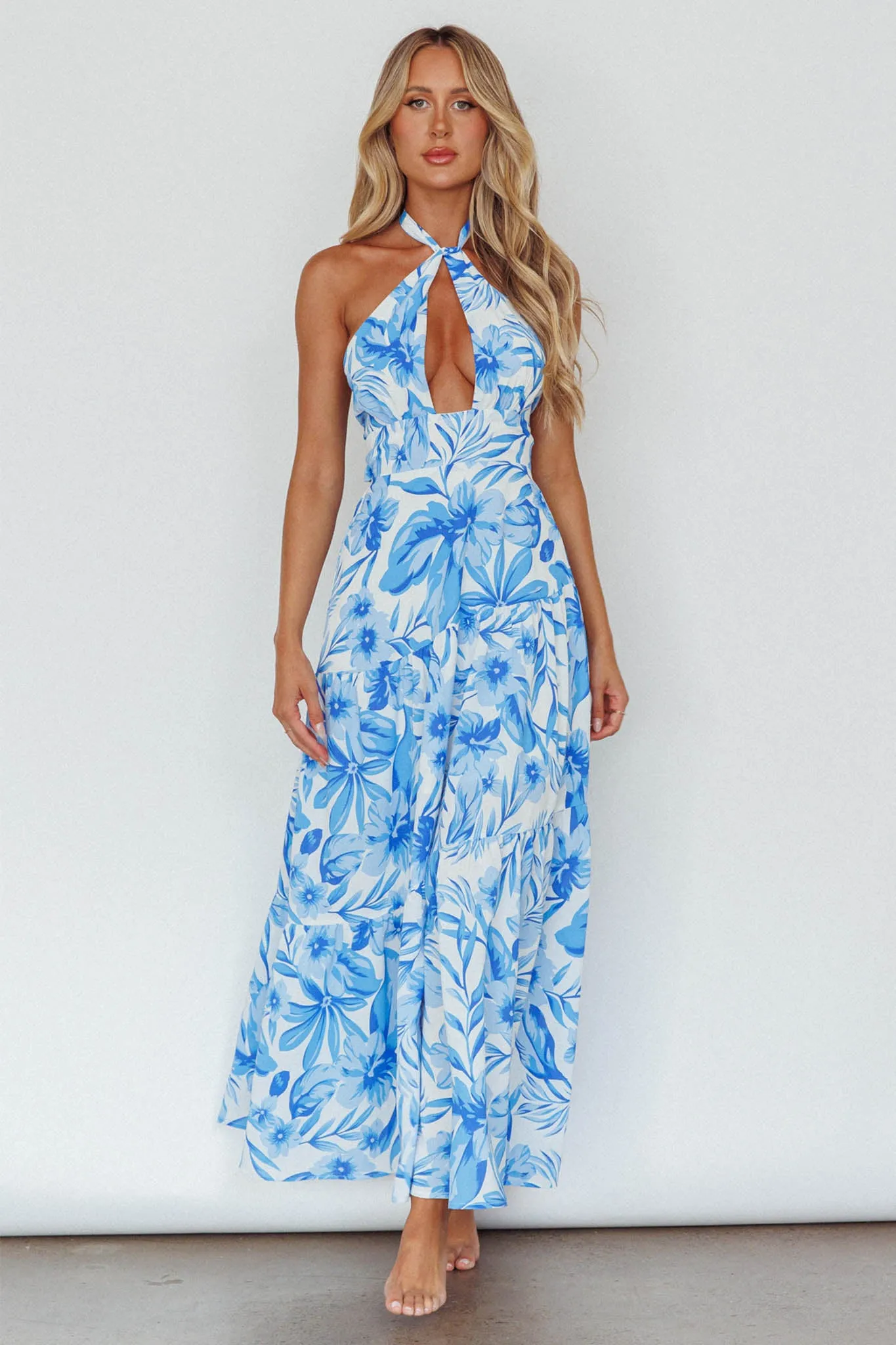 Bondi Keyhole Bust Maxi Dress Floral Blue sold by Selfie Leslie