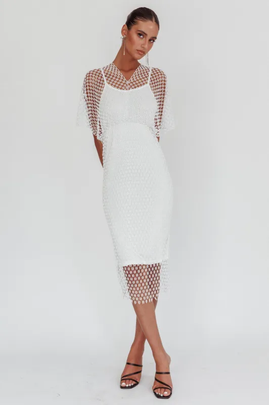 Astra Diamante Fishnet Midi Dress White sold by Selfie Leslie