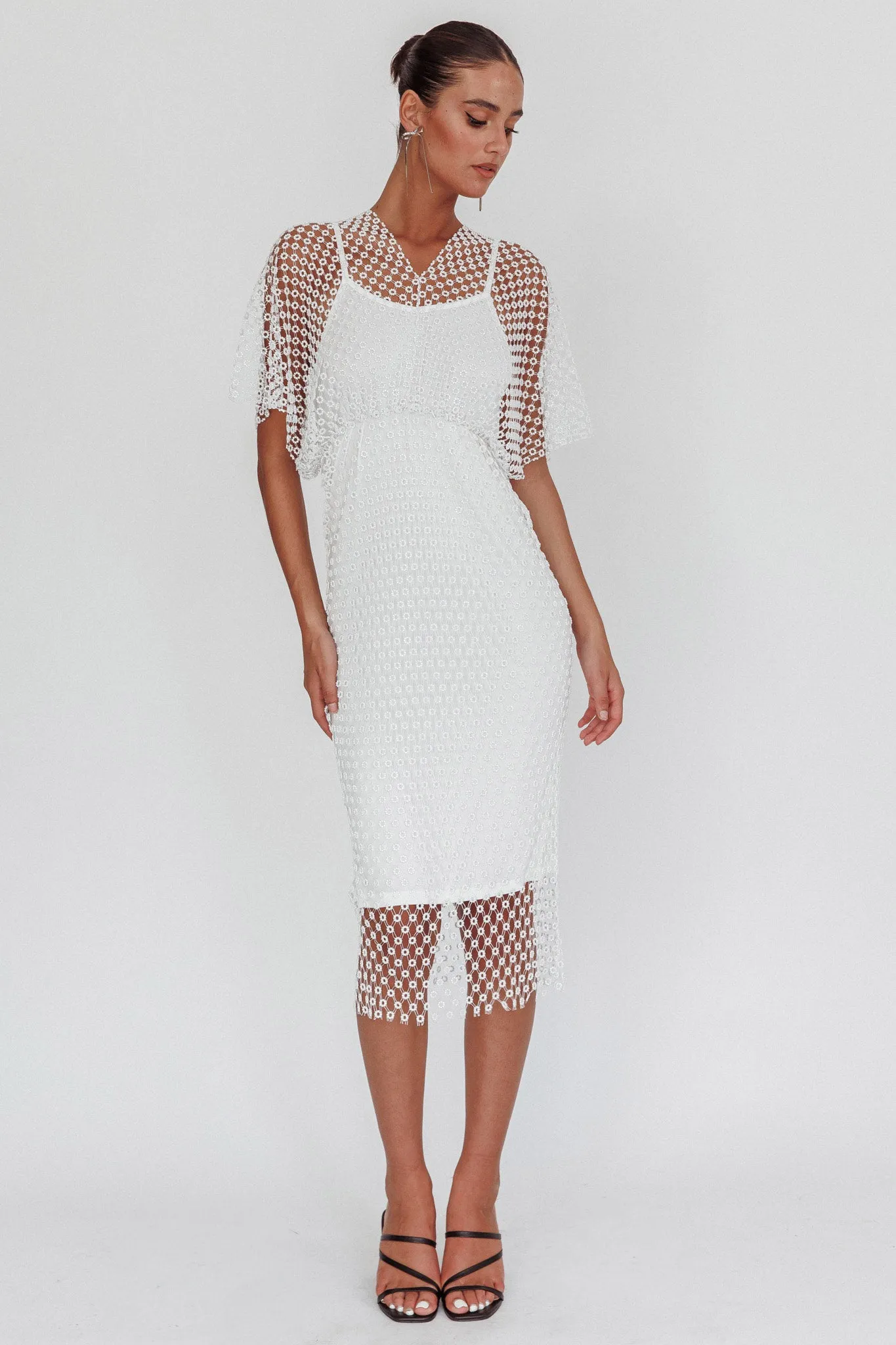 Astra Diamante Fishnet Midi Dress White sold by Selfie Leslie product image thumbnail 5