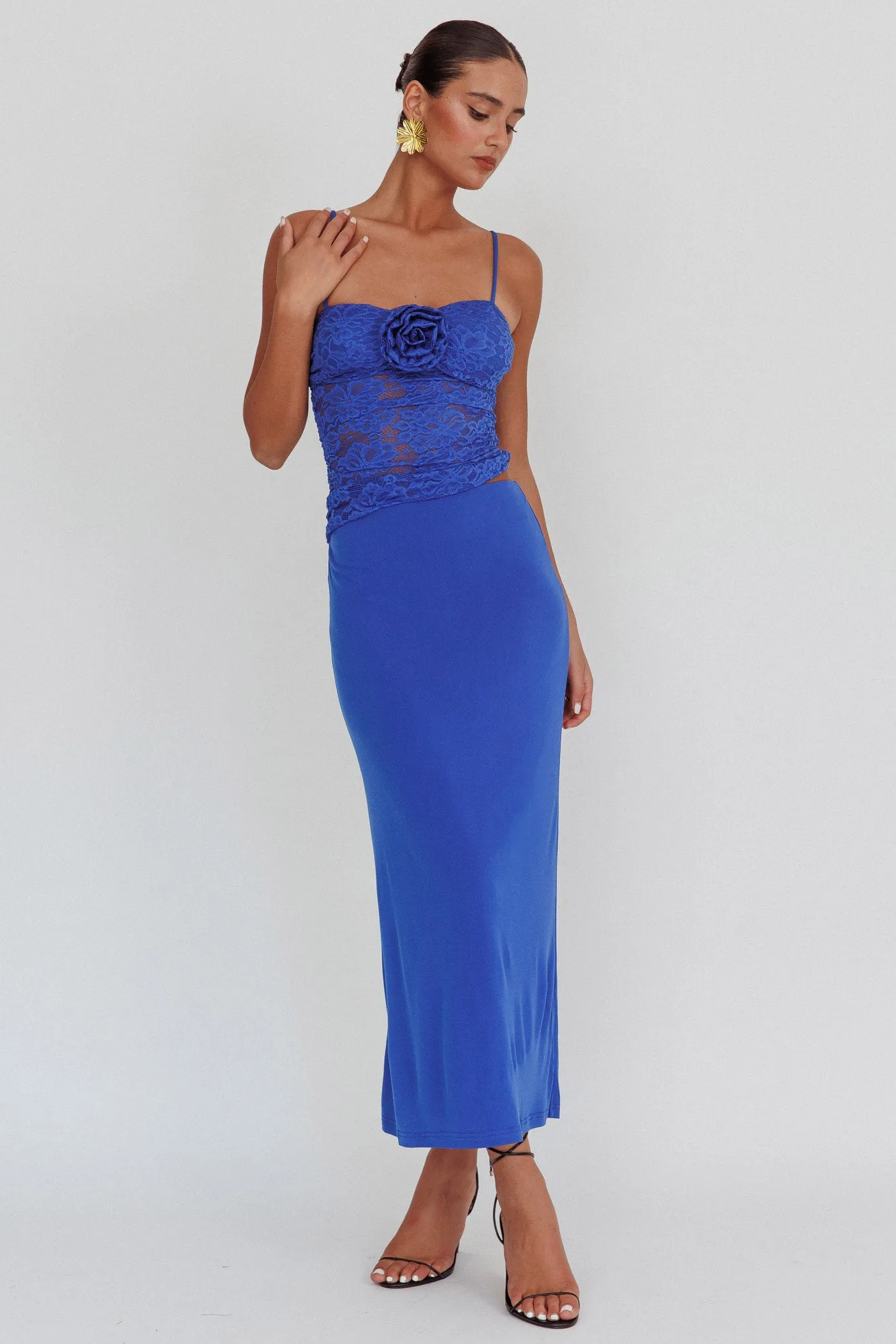 Lorely Lace Rosette Maxi Dress Top Blue sold by Selfie Leslie product image thumbnail 5