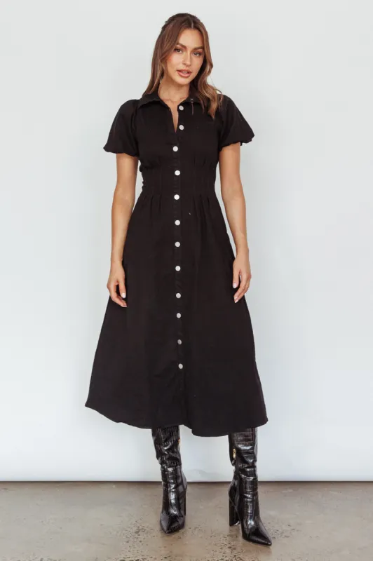 Zurich Pleated Waist Midi Dress Black sold by Selfie Leslie