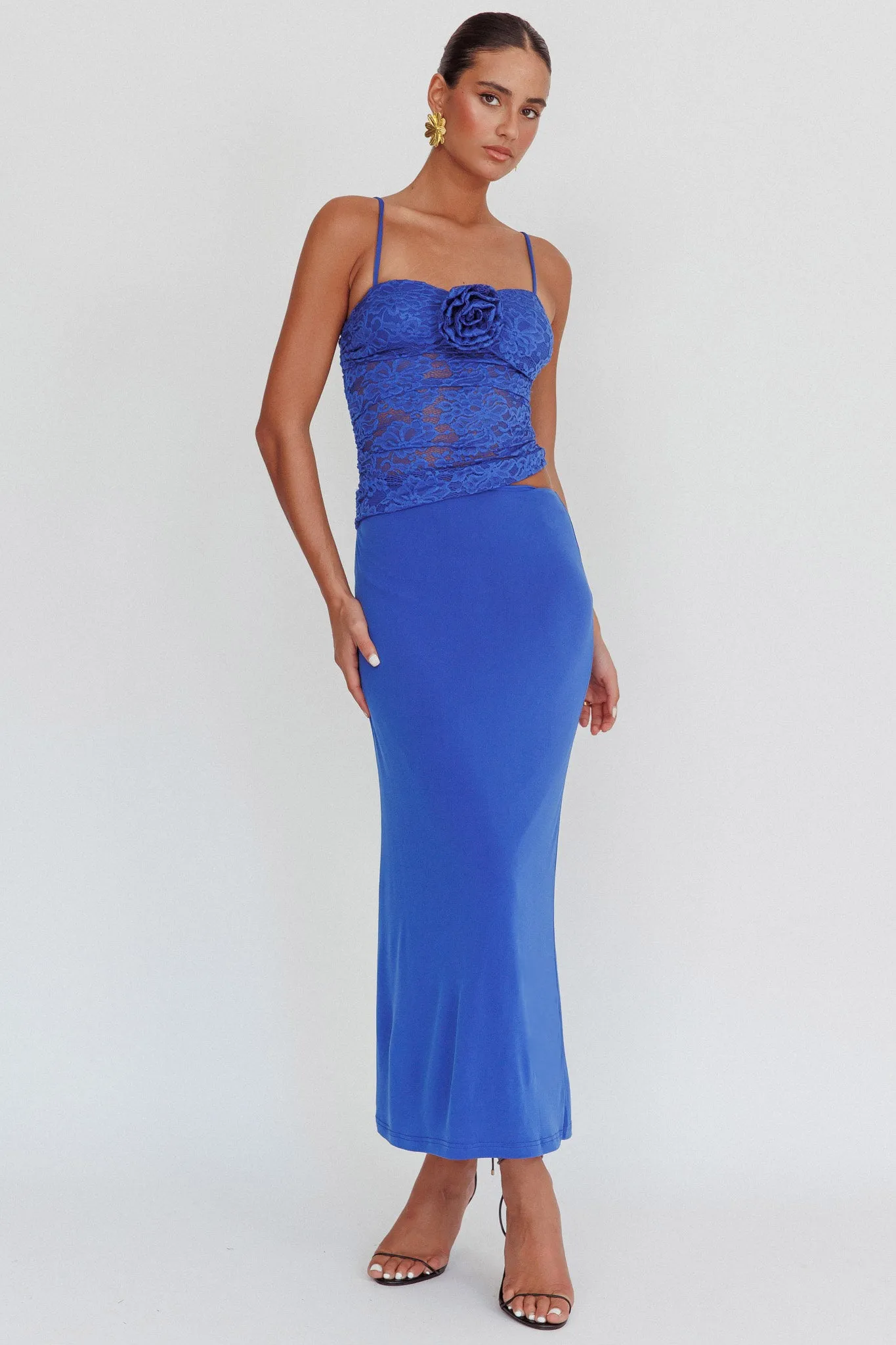 Lorely Lace Rosette Maxi Dress Top Blue sold by Selfie Leslie product image thumbnail 3