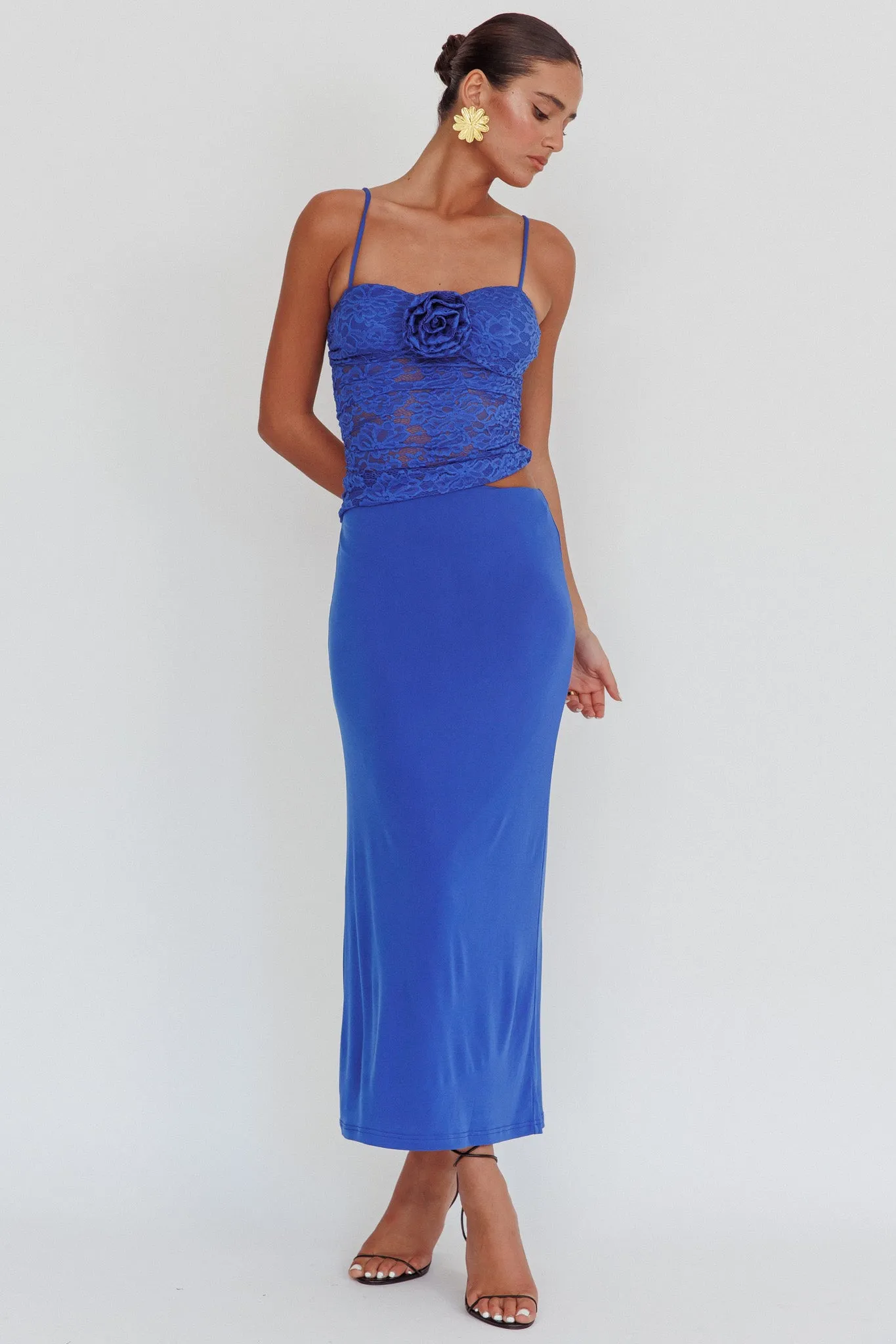 Lorely Lace Rosette Maxi Dress Top Blue sold by Selfie Leslie
