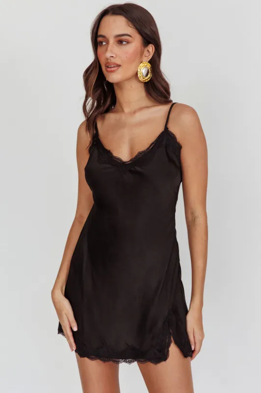 Spellbound Satin Mini Slip Dress Black sold by Selfie Leslie