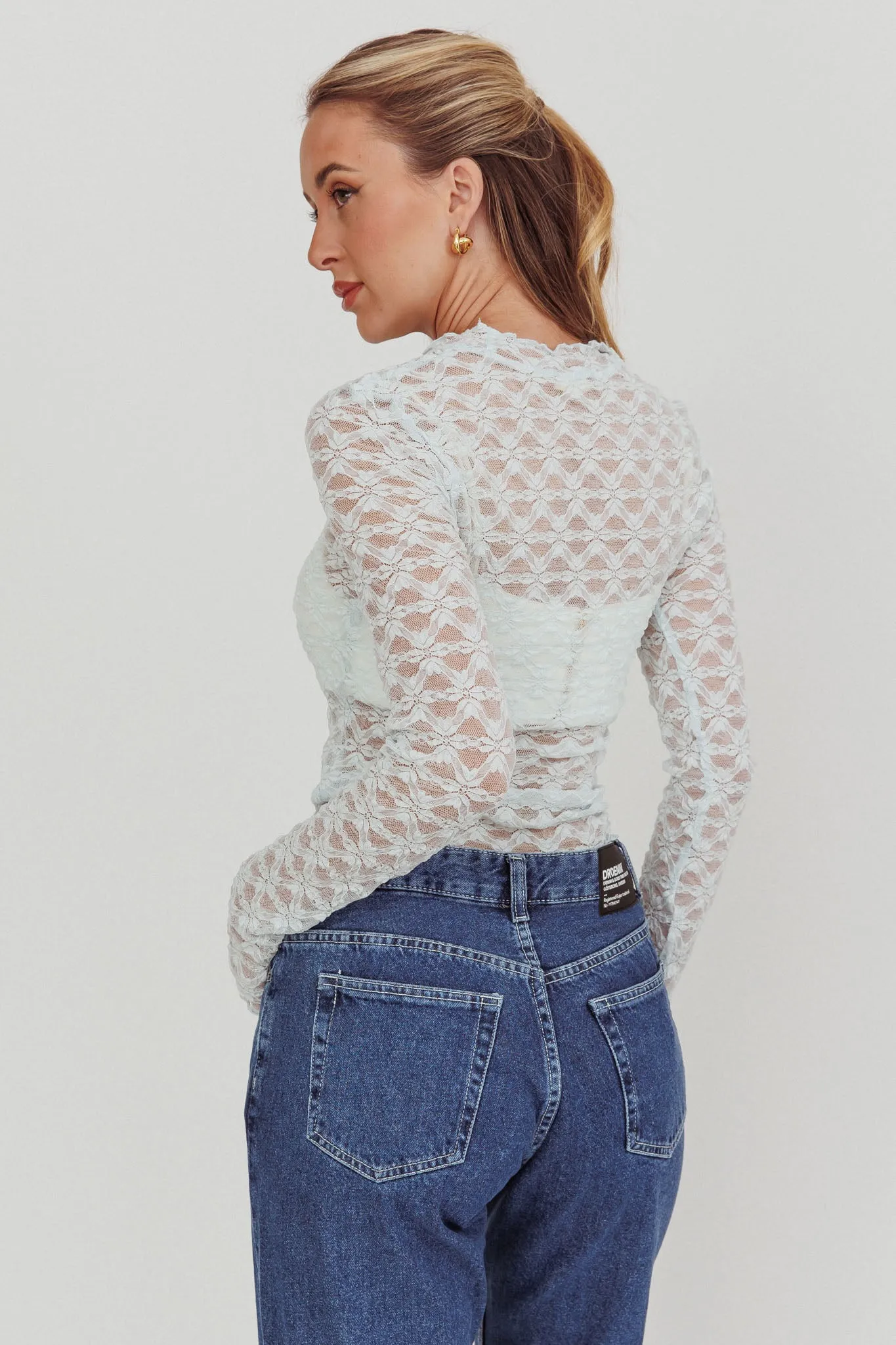 Not Shy Long Sleeve Lace Top Alice Blue sold by Selfie Leslie product image thumbnail 2
