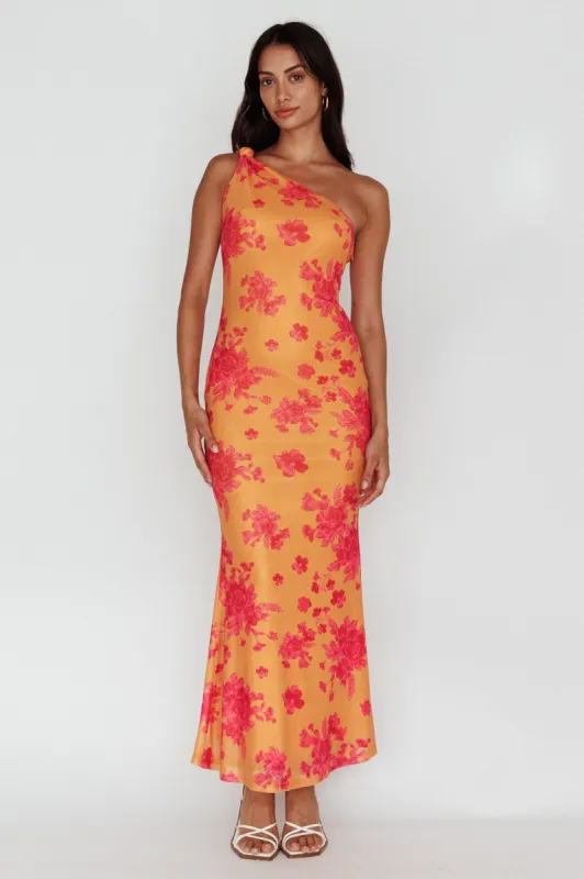 Portland One-Shoulder Jersey Maxi Dress Floral Orange sold by Selfie Leslie