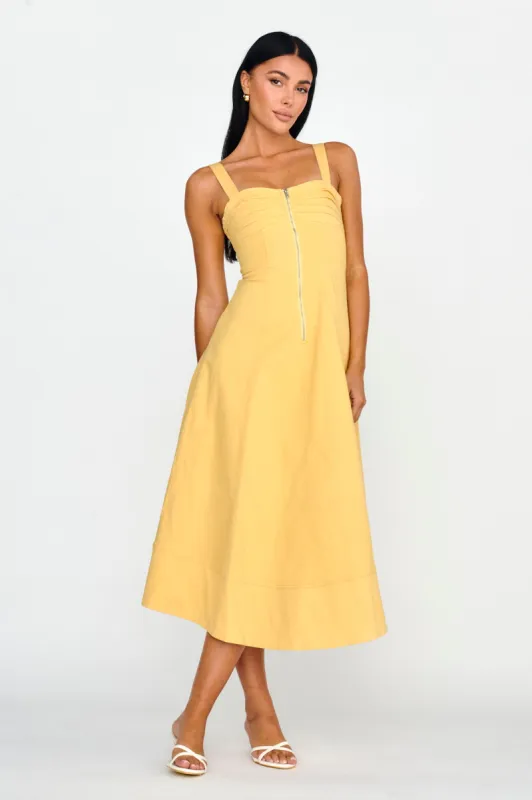 Emilio Pleated Bust A-Line Midi Dress Yellow sold by Selfie Leslie