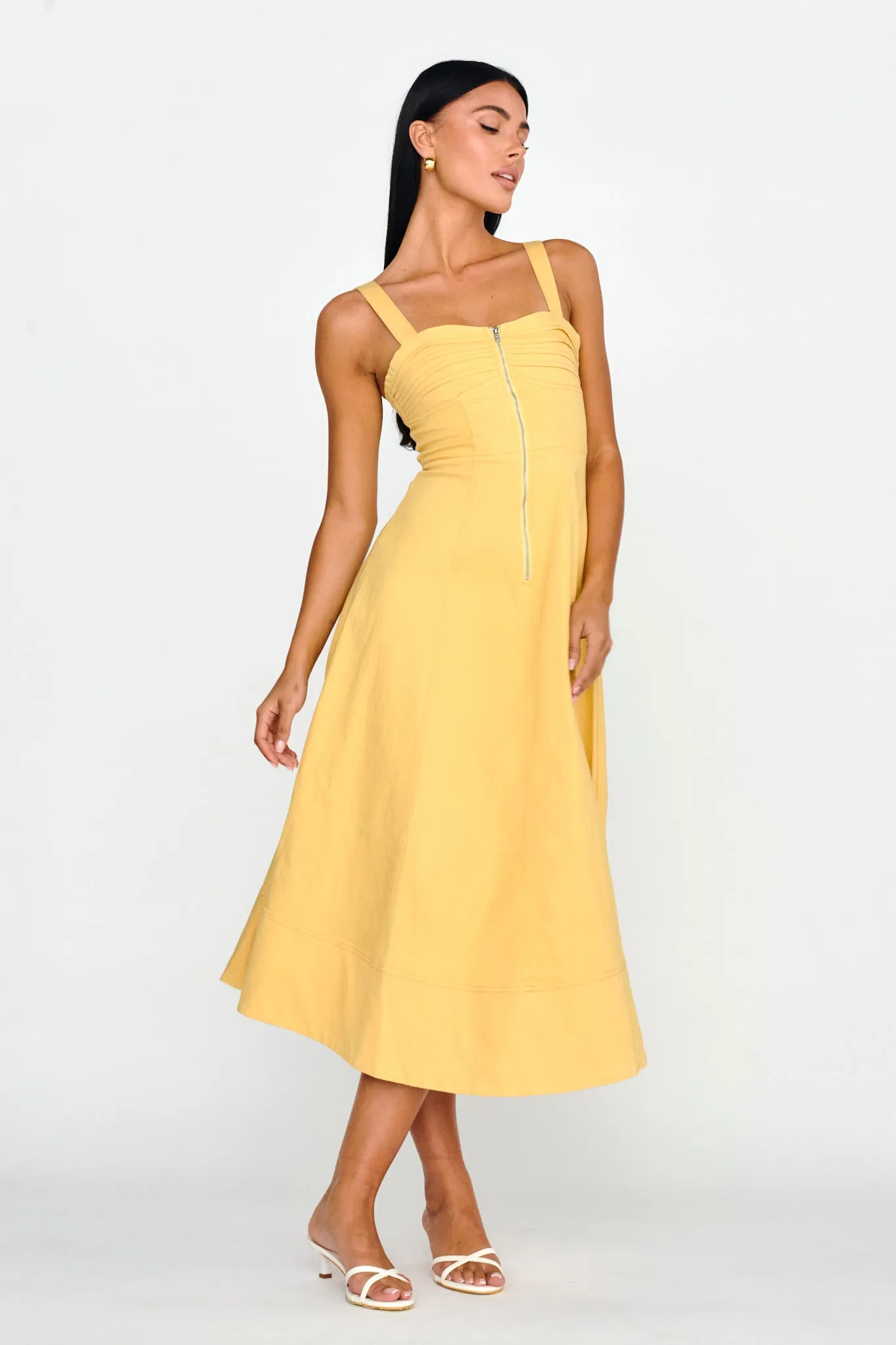 Emilio Pleated Bust A-Line Midi Dress Yellow sold by Selfie Leslie product image thumbnail 5