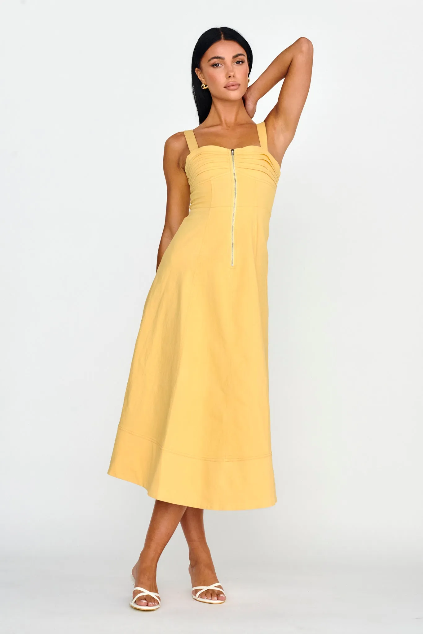 Emilio Pleated Bust A-Line Midi Dress Yellow sold by Selfie Leslie product image thumbnail 3