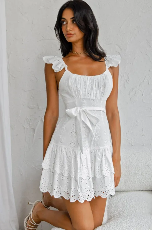 Fairytale Ending Ruffle Strap Eyelet Dress White sold by Selfie Leslie