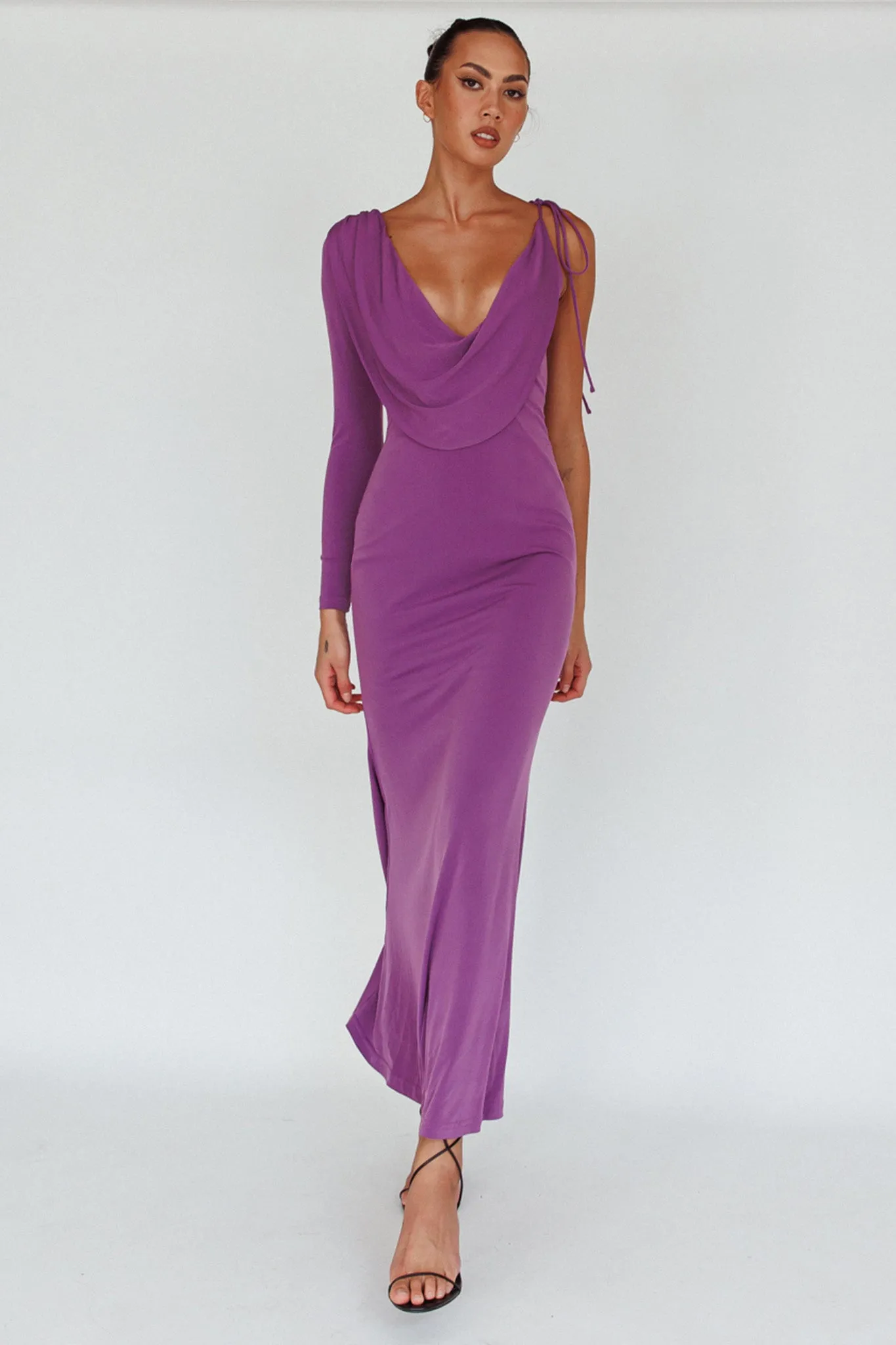 Star Walker One Sleeve Maxi Dress Purple sold by Selfie Leslie