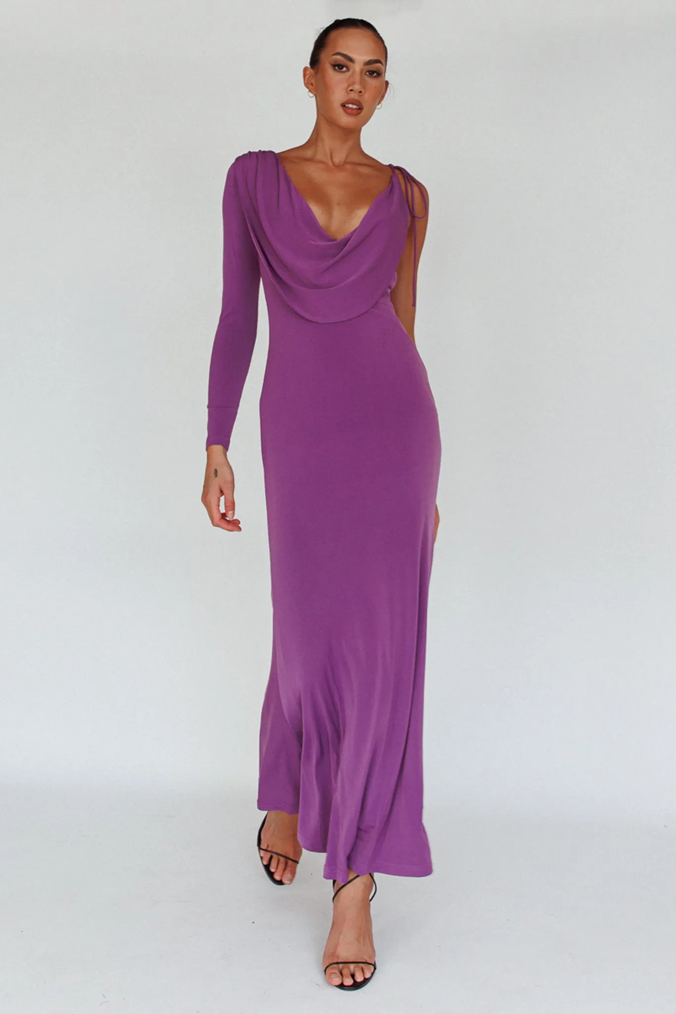 Star Walker One Sleeve Maxi Dress Purple sold by Selfie Leslie product image thumbnail 5