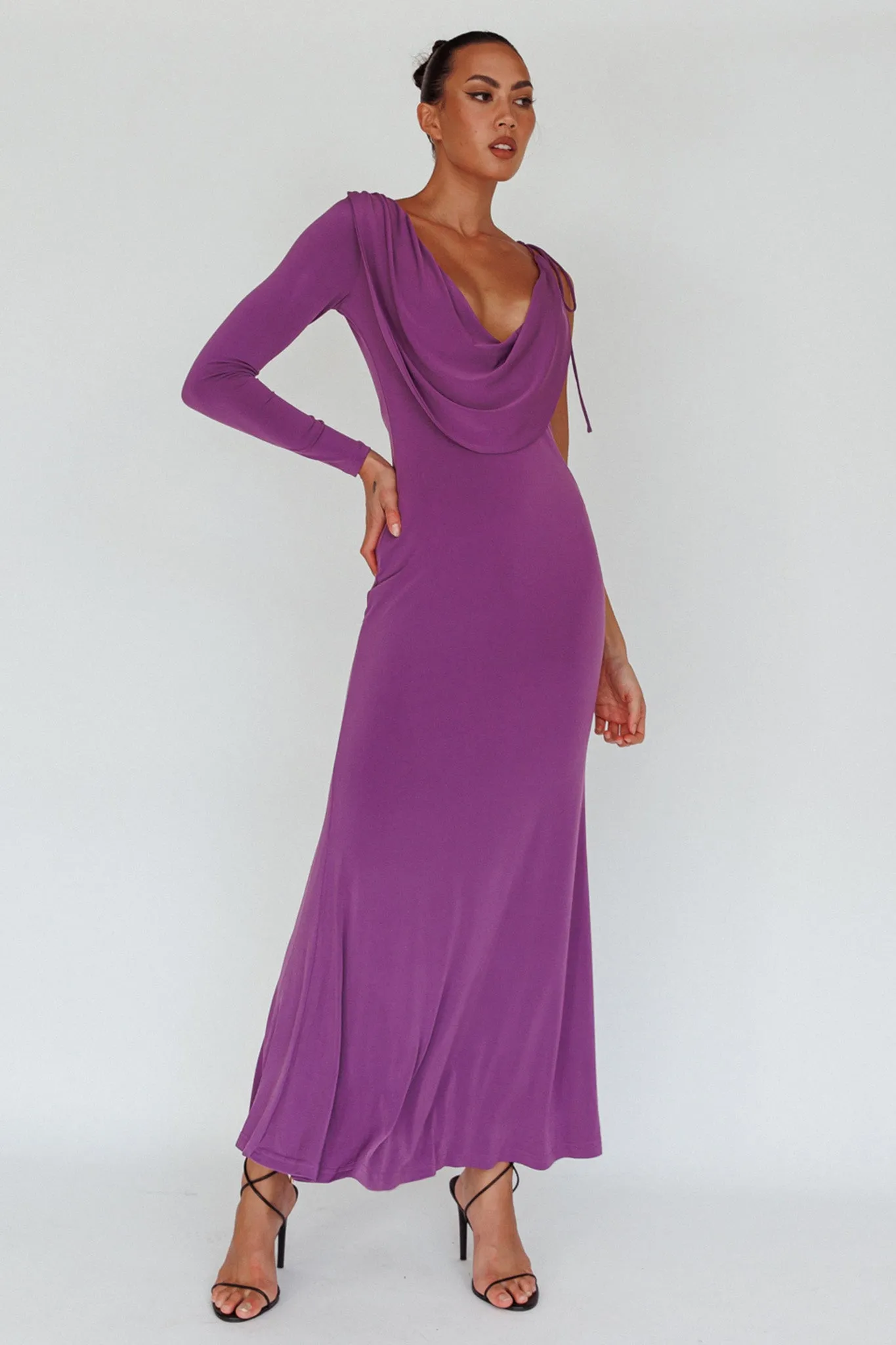 Star Walker One Sleeve Maxi Dress Purple sold by Selfie Leslie product image thumbnail 3