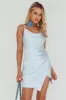 Hey Girl Cowl Neck Wrap Front Mini Dress Steel Blue sold by Selfie Leslie
