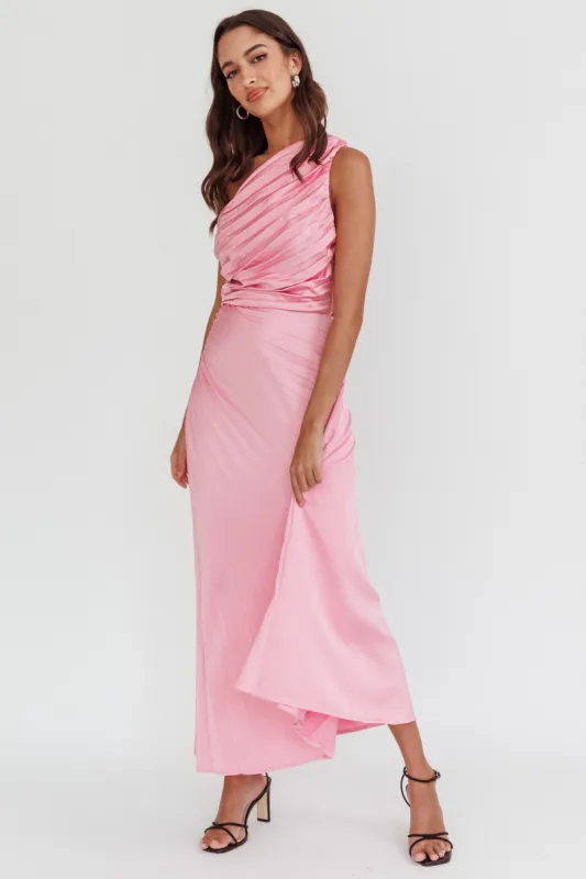Scarlett One-Shoulder Pleat Maxi Dress Pink sold by Selfie Leslie