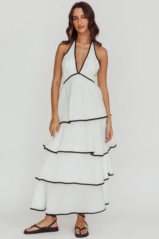 Catalina Tiered Ruffle Maxi Dress White/Black sold by Selfie Leslie
