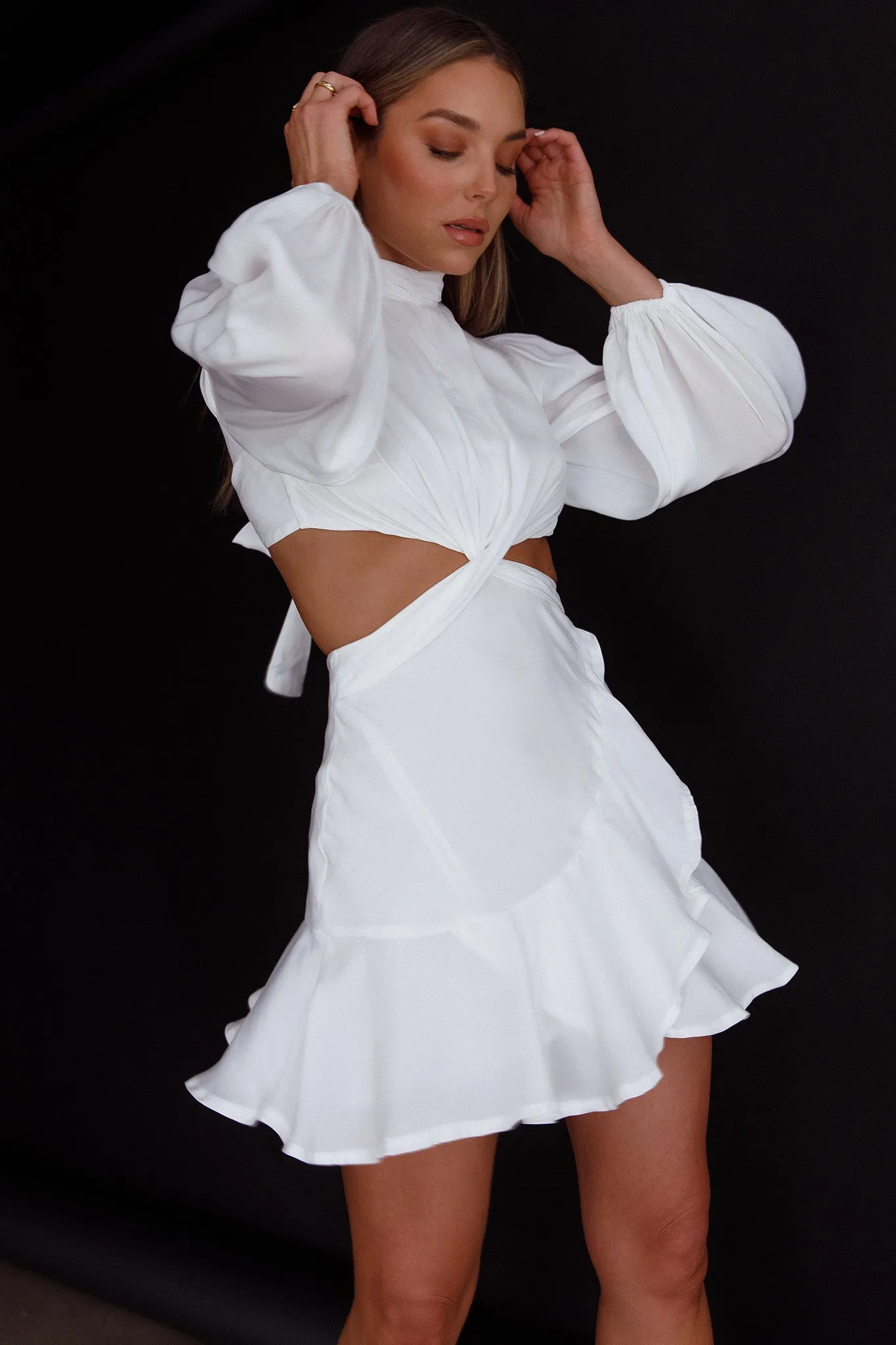 Feels Like Home Long Sleeve Cut-Out Dress White sold by Selfie Leslie