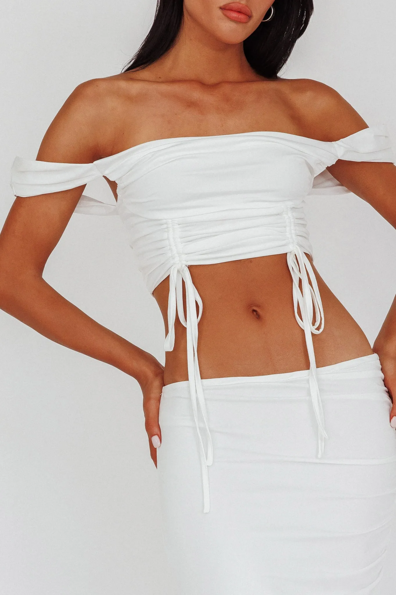 Headliner Drawstring Ruched Crop Top White sold by Selfie Leslie product image thumbnail 4