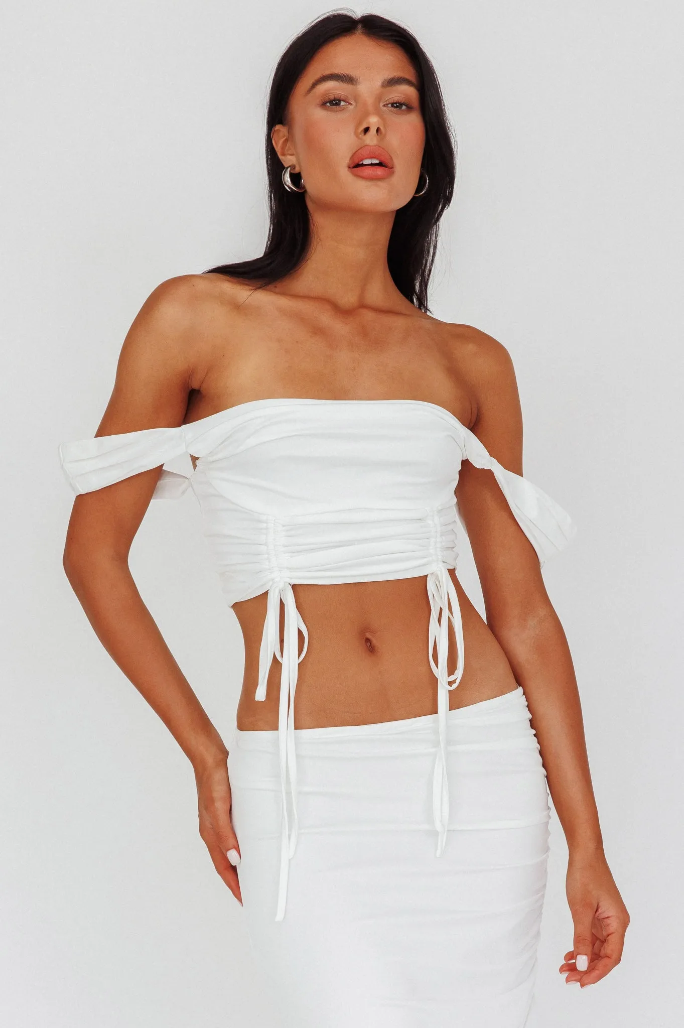 Headliner Drawstring Ruched Crop Top White sold by Selfie Leslie product image thumbnail 5