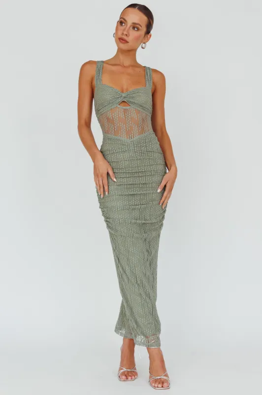 Oliana Embroidered Mesh Midi Dress Fern sold by Selfie Leslie