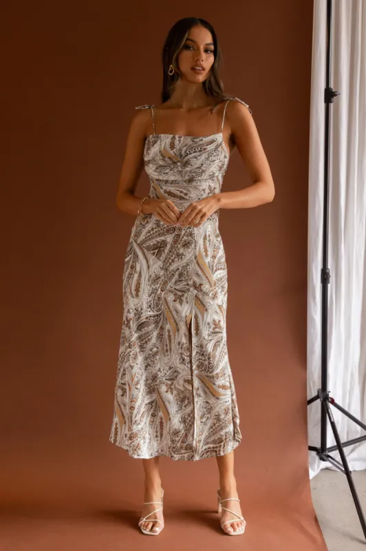 About Town Tied Shoulder Midi Dress Paisley White sold by Selfie Leslie