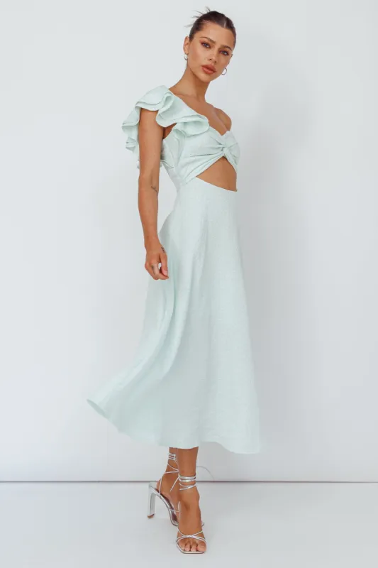 Jolina Ruffle Shoulder Midi Dress Mint sold by Selfie Leslie