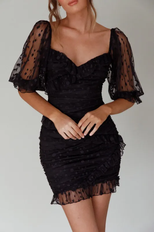 La Vida Sweetheart Neckline Puff Sleeve Dress Black sold by Selfie Leslie