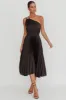 Calissa One Shoulder Pleated Midi Dress Black sold by Selfie Leslie