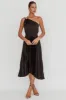 Calissa One Shoulder Pleated Midi Dress Black sold by Selfie Leslie