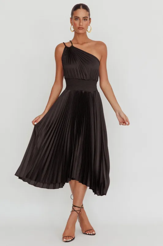 Calissa One Shoulder Pleated Midi Dress Black sold by Selfie Leslie