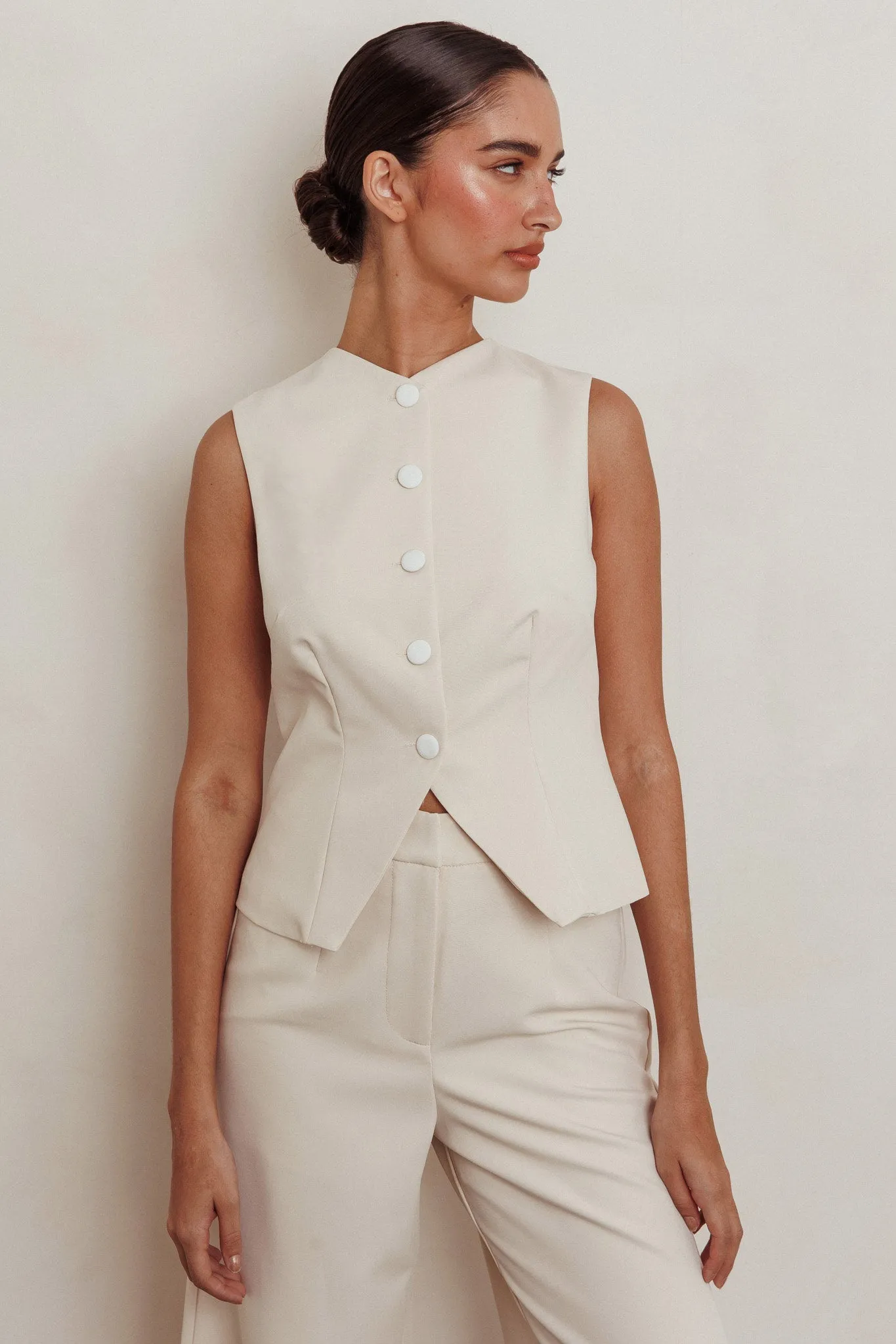 Consideration Sleeveless Vest Top Beige sold by Selfie Leslie