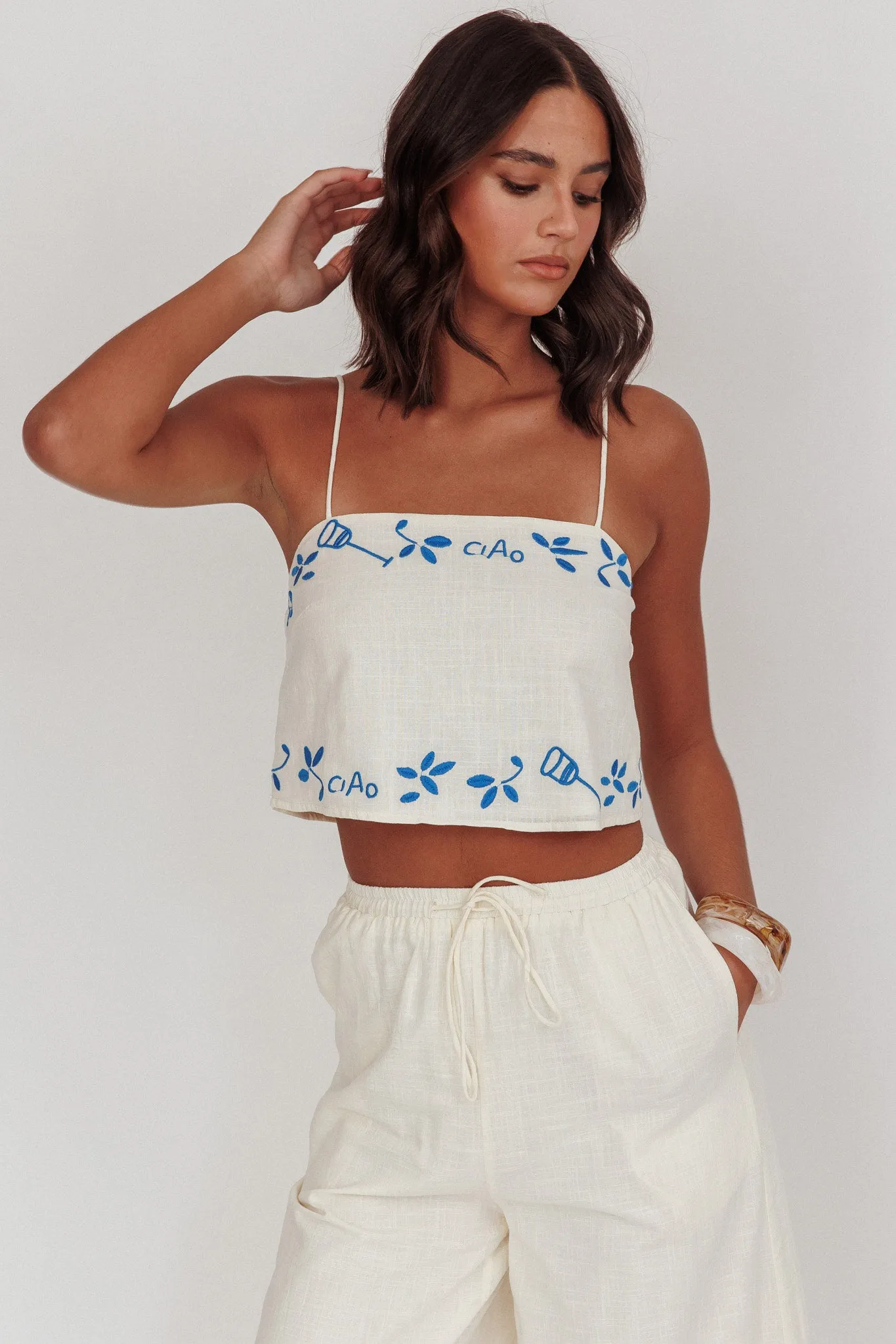 Sorrento Summer Embroidered Crop Top Beige sold by Selfie Leslie