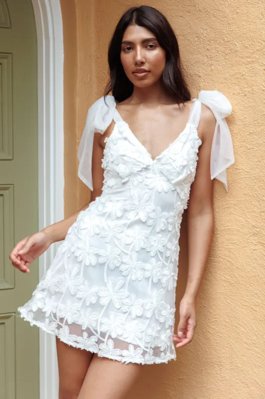 Mykonos Morning Tied Shoulder Embellished Mini Dress White sold by Selfie Leslie
