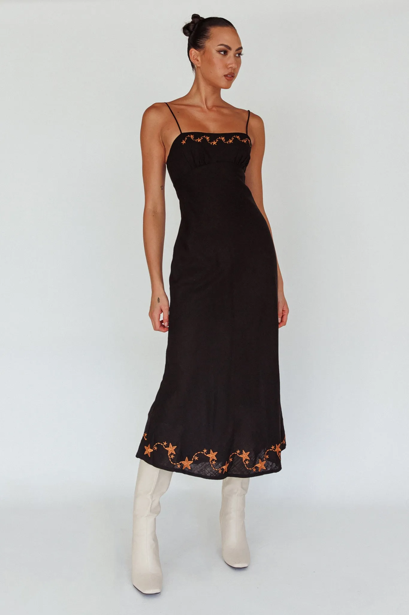 Star Garden Embroidered Midi Dress Black sold by Selfie Leslie product image thumbnail 3