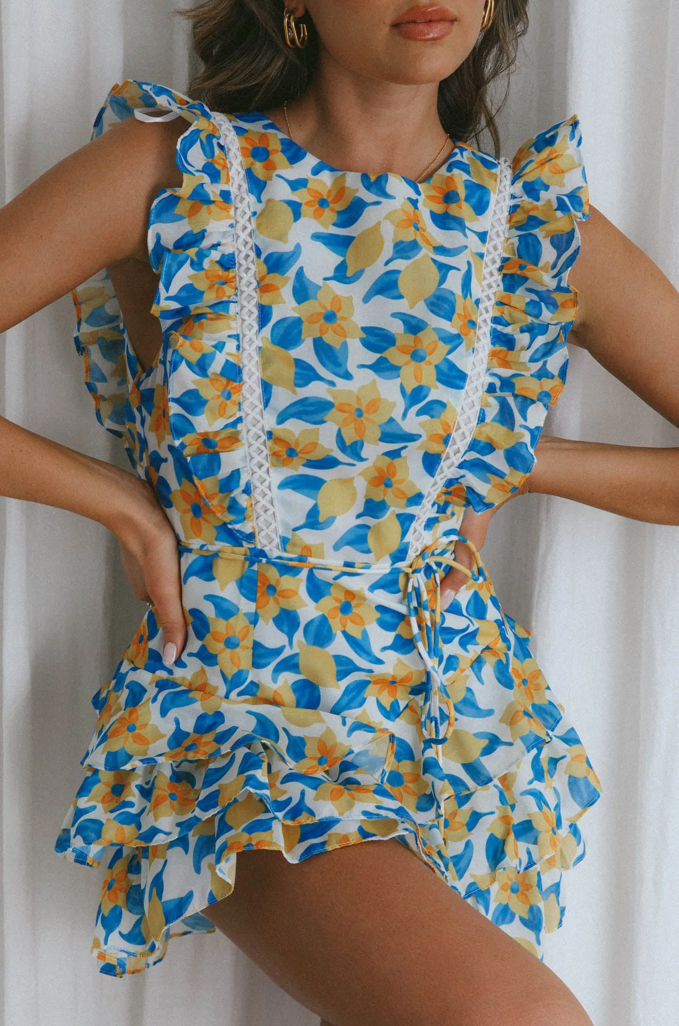 Weekend Muse Sleeveless Layered Frill Romper Floral White sold by Selfie Leslie product image thumbnail 4