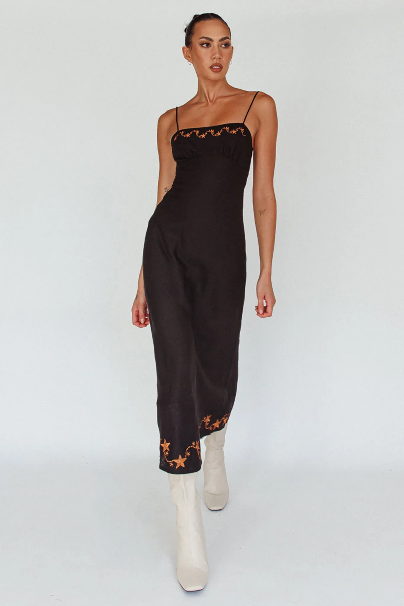 Star Garden Embroidered Midi Dress Black sold by Selfie Leslie product image thumbnail 5