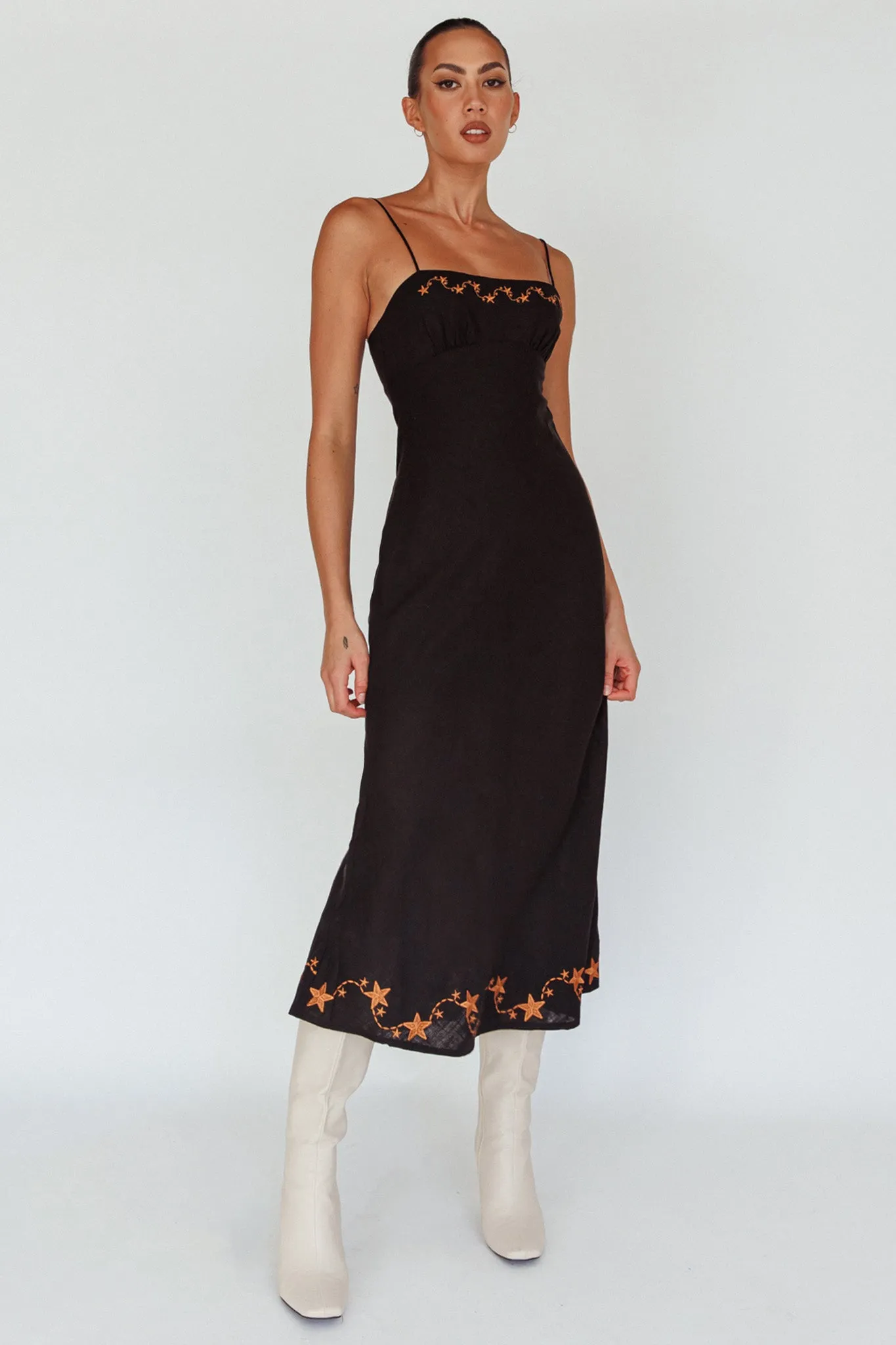 Star Garden Embroidered Midi Dress Black sold by Selfie Leslie