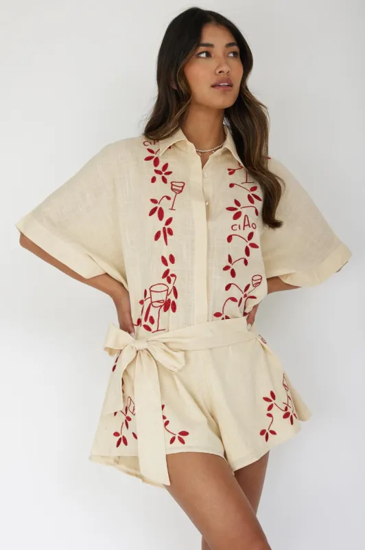Daytona Beach Button-Up Romper Embroidered Oat sold by Selfie Leslie