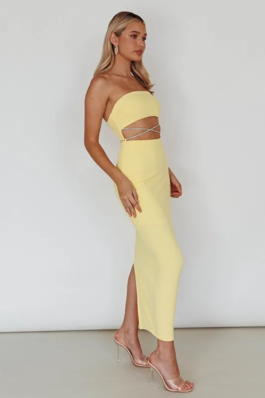 Nohemi Strapless Diamante Midi Dress Yellow sold by Selfie Leslie
