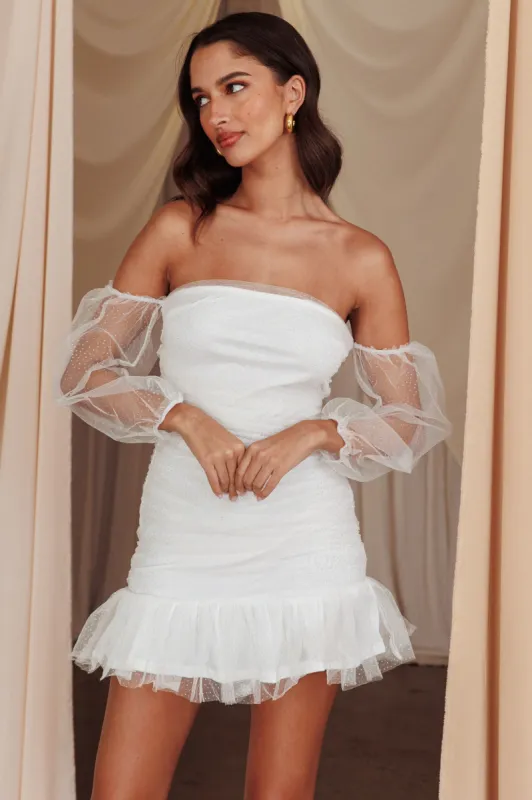 Moment In Time Off-Shoulder Mini Dress Ivory/Gold sold by Selfie Leslie